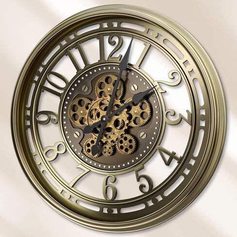 21 inch Large Wall Clock with Real Moving Gears, Battery Operated Modern Decorative Wall Clock, Oversize Industrial Steampunk Wall Clock for Living Room Decor（Vintage Black Bronze Arabic） in Saudi Arabia