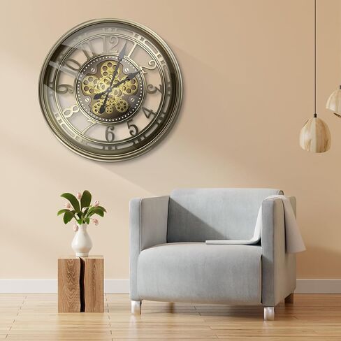 21 inch Large Wall Clock with Real Moving Gears, Battery Operated Modern Decorative Wall Clock, Oversize Industrial Steampunk Wall Clock for Living Room Decor（Vintage Black Bronze Arabic） in Saudi Arabia