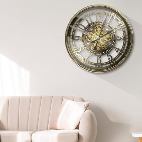 21 inch Large Wall Clock with Real Moving Gears, Battery Operated Modern Decorative Wall Clock, Oversize Industrial Steampunk Wall Clock for Living Room Decor（Vintage Black Bronze Arabic） in Saudi Arabia