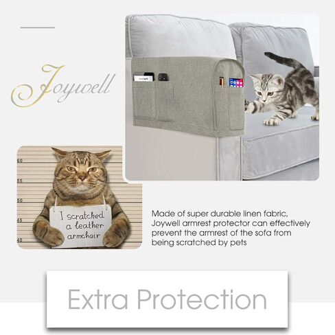 أغطية مسند الذراع من الكتان لغرفة المعيشة مضادة للانزلاق وواقي ذراع للأريكة للكلاب والقطط والحيوانات الأليفة وغطاء كرسي للكرسي مع 4 جيوب للتحكم عن بعد للتلفزيون والهاتف، مجموعة من قطعة واحدة، لون أسود in Kuwait