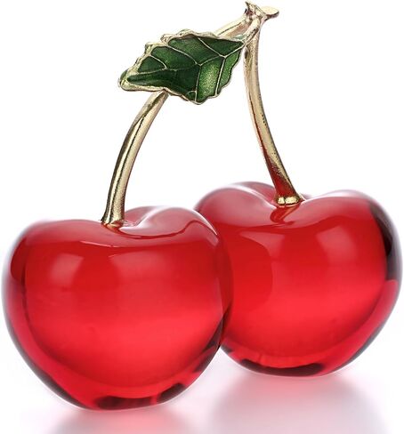 OwnMy Crystal Cherry Figurine Small Crystal Cherry Ornament Decorative Crystal Fruit Collectible Figurines, Sparkly Crystal Glass Cherry Paperweight for Tabletop Centerpiece Home Office Desktop Decor in Saudi Arabia