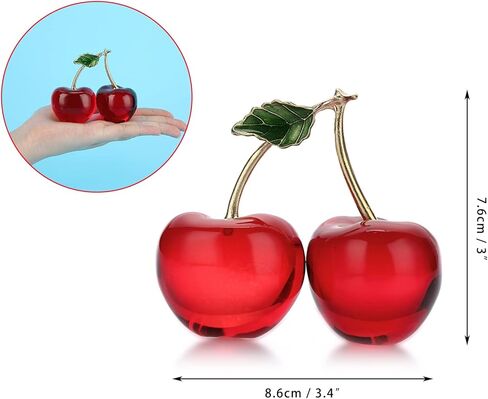OwnMy Crystal Cherry Figurine Small Crystal Cherry Ornament Decorative Crystal Fruit Collectible Figurines, Sparkly Crystal Glass Cherry Paperweight for Tabletop Centerpiece Home Office Desktop Decor in Saudi Arabia