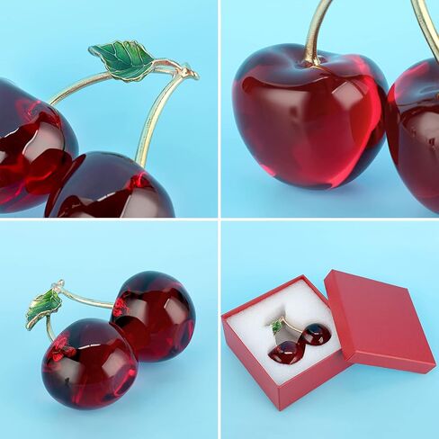 OwnMy Crystal Cherry Figurine Small Crystal Cherry Ornament Decorative Crystal Fruit Collectible Figurines, Sparkly Crystal Glass Cherry Paperweight for Tabletop Centerpiece Home Office Desktop Decor in Saudi Arabia