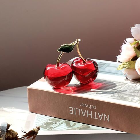 OwnMy Crystal Cherry Figurine Small Crystal Cherry Ornament Decorative Crystal Fruit Collectible Figurines, Sparkly Crystal Glass Cherry Paperweight for Tabletop Centerpiece Home Office Desktop Decor in Saudi Arabia