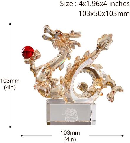 Crystal Dragon Loong Realistic Animal Art Figurine Collection Table top Ornament Statue Home Decor (Gold) in Kuwait