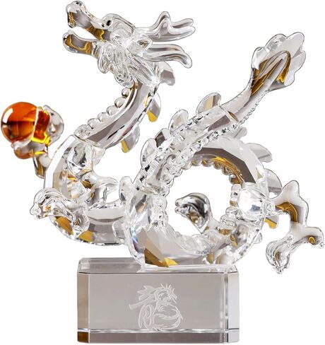 Crystal Dragon Loong Realistic Animal Art Figurine Collection Table top Ornament Statue Home Decor (Gold) in Kuwait