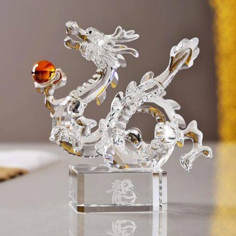 Crystal Dragon Loong Realistic Animal Art Figurine Collection Table top Ornament Statue Home Decor (Gold) in Kuwait