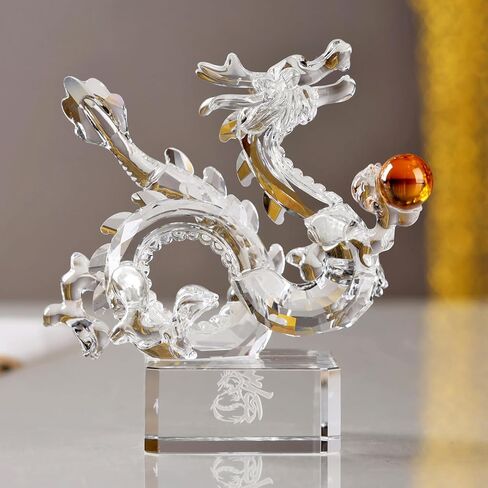 Crystal Dragon Loong Realistic Animal Art Figurine Collection Table top Ornament Statue Home Decor (Gold) in Kuwait