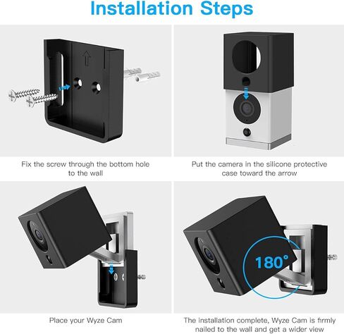 جراب VOMENC من السيليكون لكاميرا Wyze Cam Wyze Cam V2- يتضمن دعامة حائط سريعة - غطاء حماية من الخدش - حماية إضافية لكاميرا Wyze (عبوة واحدة، أسود) in Kuwait