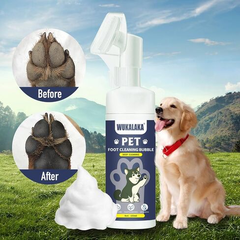 WUKALAKA Dog Paw Cleaner | No-Rinse Foaming Cleanser | Pet Grooming Brush for Dog feet Cleaner | Gentle, All Natural Pet Paw Cleaner Quickly Cleans | 1PCS Bottle with Silicone Bristle Brush in Saudi Arabia