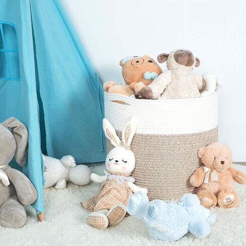 مينتوود ديزاين سلة كبيرة من الحبال القطنية المزخرفة مقاس 17 × 15 انش، سلة بطانية لغرفة المعيشة، سلة غسيل منسوجة، سلة تخزين الالعاب، سلة دائرية كبيرة للوسائد والاغطية والمناشف in Kuwait