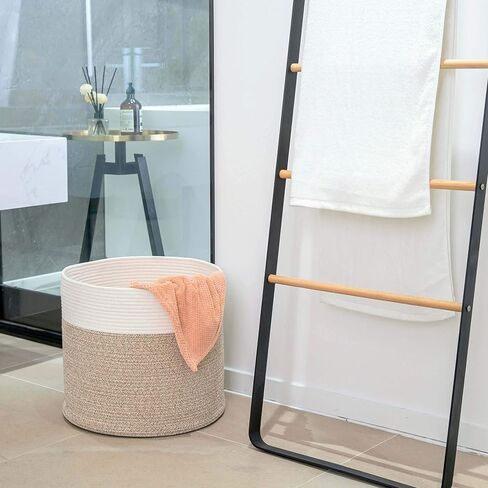 مينتوود ديزاين سلة كبيرة من الحبال القطنية المزخرفة مقاس 17 × 15 انش، سلة بطانية لغرفة المعيشة، سلة غسيل منسوجة، سلة تخزين الالعاب، سلة دائرية كبيرة للوسائد والاغطية والمناشف in Kuwait