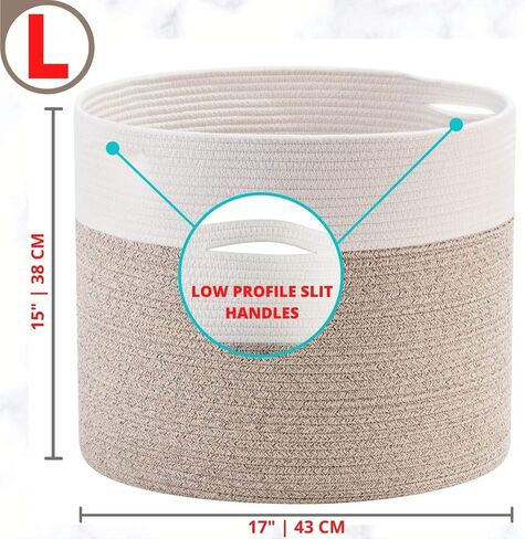 مينتوود ديزاين سلة كبيرة من الحبال القطنية المزخرفة مقاس 17 × 15 انش، سلة بطانية لغرفة المعيشة، سلة غسيل منسوجة، سلة تخزين الالعاب، سلة دائرية كبيرة للوسائد والاغطية والمناشف in Kuwait