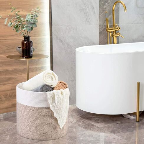 مينتوود ديزاين سلة كبيرة من الحبال القطنية المزخرفة مقاس 17 × 15 انش، سلة بطانية لغرفة المعيشة، سلة غسيل منسوجة، سلة تخزين الالعاب، سلة دائرية كبيرة للوسائد والاغطية والمناشف in Kuwait