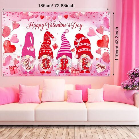Happy Valentine's Day Backdrop Banner Gnome Photography Background Red Love Heart Photo Background Valentines Day Decor for Valentine Party Supplies, Propose Marriage Decorations, 72.83 x 43.3 Inch in Kuwait