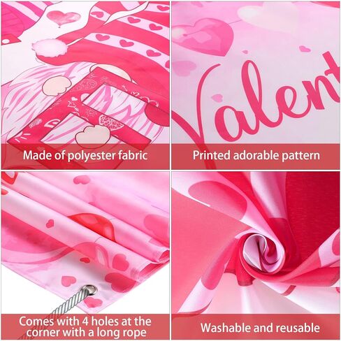 Happy Valentine's Day Backdrop Banner Gnome Photography Background Red Love Heart Photo Background Valentines Day Decor for Valentine Party Supplies, Propose Marriage Decorations, 72.83 x 43.3 Inch in Kuwait