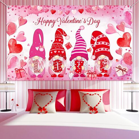 Happy Valentine's Day Backdrop Banner Gnome Photography Background Red Love Heart Photo Background Valentines Day Decor for Valentine Party Supplies, Propose Marriage Decorations, 72.83 x 43.3 Inch in Kuwait