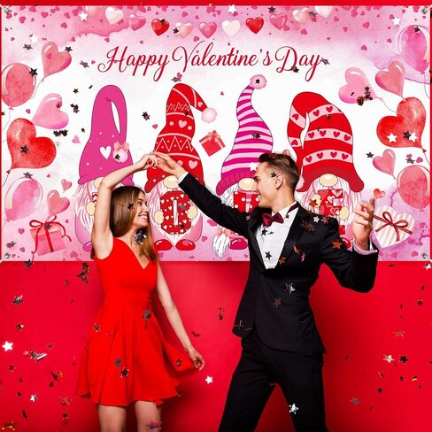 Happy Valentine's Day Backdrop Banner Gnome Photography Background Red Love Heart Photo Background Valentines Day Decor for Valentine Party Supplies, Propose Marriage Decorations, 72.83 x 43.3 Inch in Kuwait