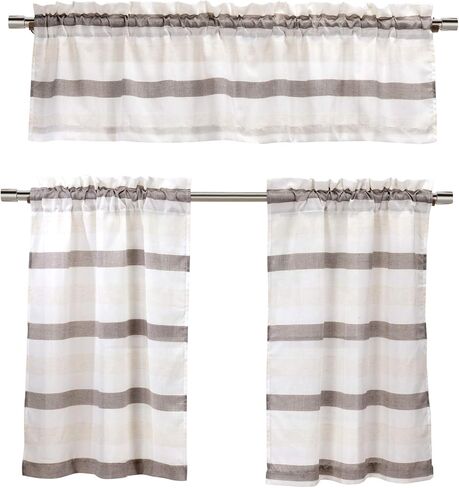 Duck River Textiles - Akua Faux Silk Kitchen Tier & Valance Set | Small Window Curtain for Cafe, Bath, Laundry, Bedroom - (Sage Green & Beige) in Saudi Arabia