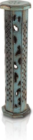 Wooden Incense Stick & Cone Burner Holder Tower Large Organic Eco Friendly Ash Catcher Agarbatti Holder Rustic Style Hand Carved for Meditation Yoga Aromatherapy Home Fragrance Products (Blue) in Saudi Arabia