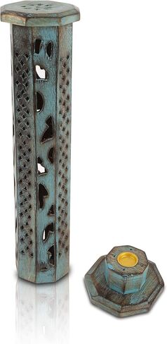 Wooden Incense Stick & Cone Burner Holder Tower Large Organic Eco Friendly Ash Catcher Agarbatti Holder Rustic Style Hand Carved for Meditation Yoga Aromatherapy Home Fragrance Products (Blue) in Saudi Arabia