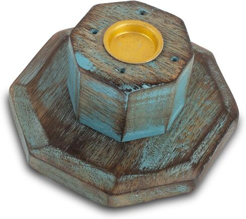 Wooden Incense Stick & Cone Burner Holder Tower Large Organic Eco Friendly Ash Catcher Agarbatti Holder Rustic Style Hand Carved for Meditation Yoga Aromatherapy Home Fragrance Products (Blue) in Saudi Arabia