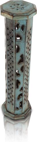 Wooden Incense Stick & Cone Burner Holder Tower Large Organic Eco Friendly Ash Catcher Agarbatti Holder Rustic Style Hand Carved for Meditation Yoga Aromatherapy Home Fragrance Products (Blue) in Saudi Arabia