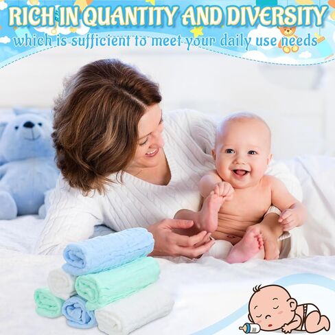 Tranqun 12 Pcs Muslin Burp Cloths 12 x 12 Inch Absorbent and Soft Baby Washcloths Cotton Baby Towels Multicolor Burping Cloths for Babies Newborn Baby Face Towels for Baby Registry Gift in Kuwait