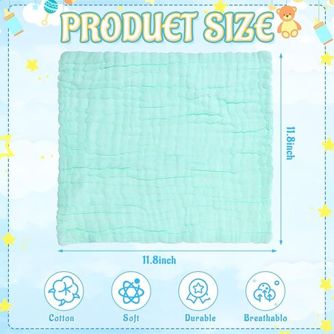 Tranqun 12 Pcs Muslin Burp Cloths 12 x 12 Inch Absorbent and Soft Baby Washcloths Cotton Baby Towels Multicolor Burping Cloths for Babies Newborn Baby Face Towels for Baby Registry Gift in Kuwait
