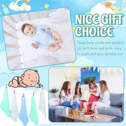 Tranqun 12 Pcs Muslin Burp Cloths 12 x 12 Inch Absorbent and Soft Baby Washcloths Cotton Baby Towels Multicolor Burping Cloths for Babies Newborn Baby Face Towels for Baby Registry Gift in Kuwait