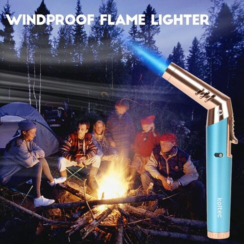 ولاعة شعلة KOLTEC، ولاعة بوتان قابلة للتدوير وقابلة لإعادة الملء ولهب نفاث قابل لإعادة الملء مع قفل نار ونافذة غاز مرئية مقاومة للرياح للشواء والشواء والتخييم (البوتان غير متضمن) (أزرق) in Kuwait