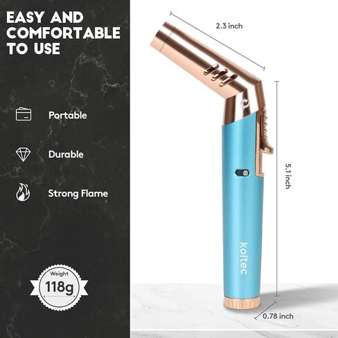 ولاعة شعلة KOLTEC، ولاعة بوتان قابلة للتدوير وقابلة لإعادة الملء ولهب نفاث قابل لإعادة الملء مع قفل نار ونافذة غاز مرئية مقاومة للرياح للشواء والشواء والتخييم (البوتان غير متضمن) (أزرق) in Kuwait