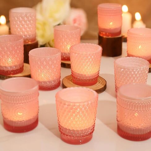 PhilaeEC 12pcs Red Votive Candle Holders, Glass Tealight Candle Holders, Candle Holders for Wedding Decorations, Table Centerpiece, Home Decor and Holiday Decor in Kuwait