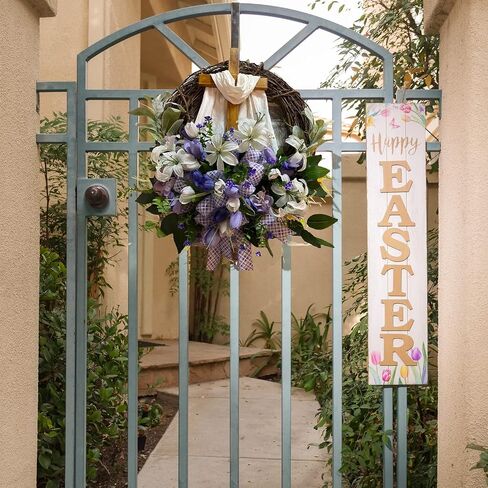 RXMORI Easter Wreath Door Hanging Decoration with Cross, Spring Decor Garland for Front Door Decor, Rustic Grapevine Wreath Home Farmhouse Decorative Wreath in Saudi Arabia