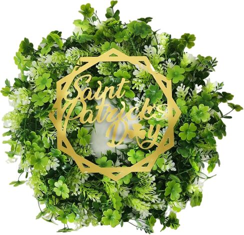 ElodieAu St. Patrick's Day Shamrock Wreaths, Irish Green Clover Wreath for Front Door Decorations, Hanging Decor for Home Party Office Farmhouse in Kuwait