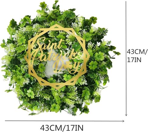ElodieAu St. Patrick's Day Shamrock Wreaths, Irish Green Clover Wreath for Front Door Decorations, Hanging Decor for Home Party Office Farmhouse in Kuwait