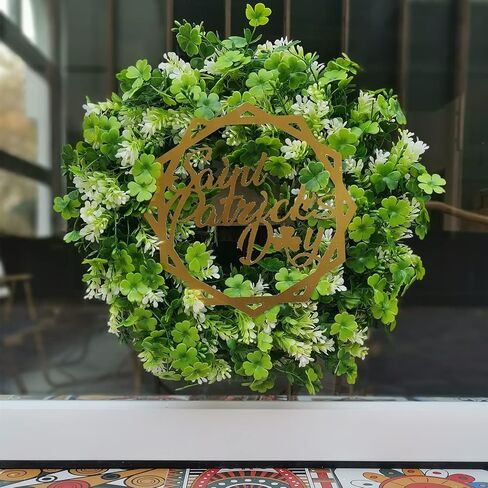 ElodieAu St. Patrick's Day Shamrock Wreaths, Irish Green Clover Wreath for Front Door Decorations, Hanging Decor for Home Party Office Farmhouse in Kuwait