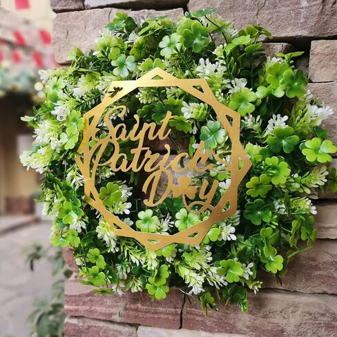 ElodieAu St. Patrick's Day Shamrock Wreaths, Irish Green Clover Wreath for Front Door Decorations, Hanging Decor for Home Party Office Farmhouse in Kuwait