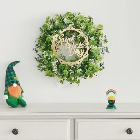 ElodieAu St. Patrick's Day Shamrock Wreaths, Irish Green Clover Wreath for Front Door Decorations, Hanging Decor for Home Party Office Farmhouse in Kuwait