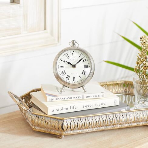 Deco 79 Stainless Steel Clock with Ring Top, 6" x 3" x 7", Silver in Saudi Arabia