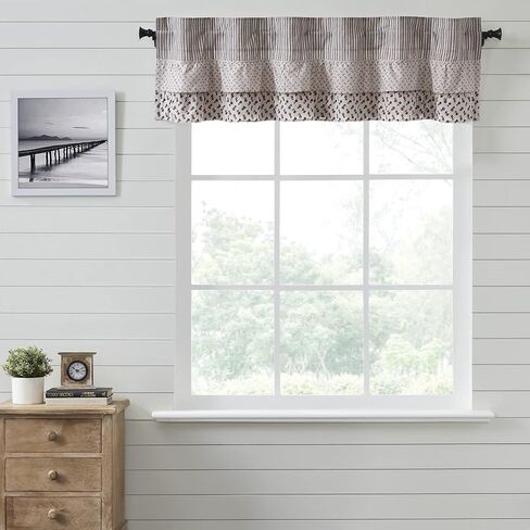 VHC Brands, Florette Ruffled Patchwork Curtain Valance, Brown, 16x60 in Saudi Arabia