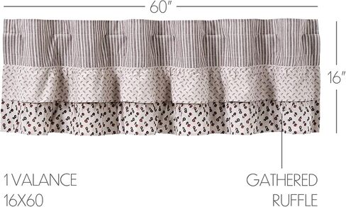 VHC Brands, Florette Ruffled Patchwork Curtain Valance, Brown, 16x60 in Saudi Arabia