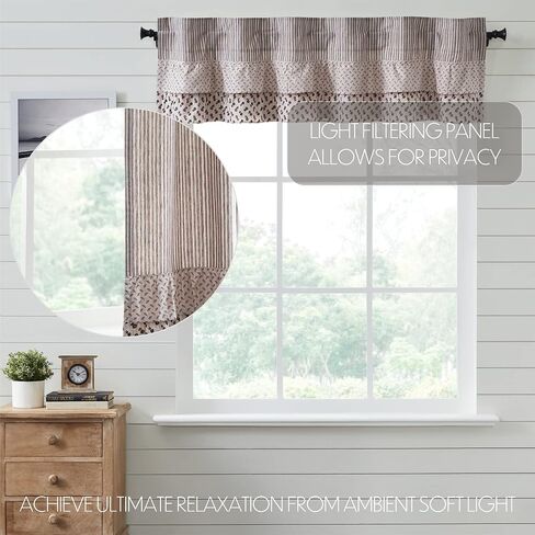 VHC Brands, Florette Ruffled Patchwork Curtain Valance, Brown, 16x60 in Saudi Arabia