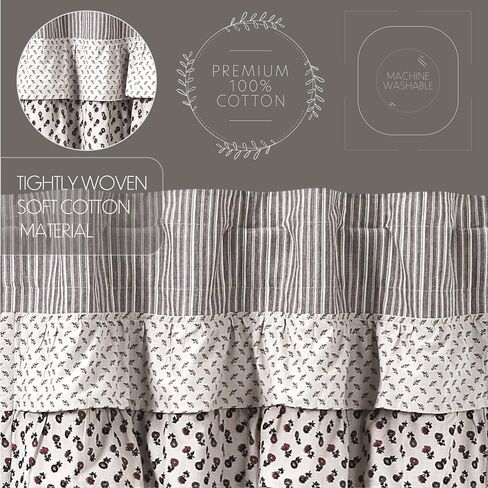 VHC Brands, Florette Ruffled Patchwork Curtain Valance, Brown, 16x60 in Saudi Arabia