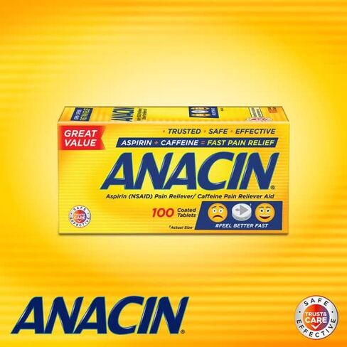 ANACIN Fast Pain Relief Pain Reducer Aspirin Tablets, 100 Tabs (Pack of 6) in Saudi Arabia