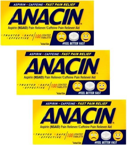 ANACIN Fast Pain Relief Pain Reducer Aspirin Tablets, 100 Tabs (Pack of 6) in Saudi Arabia