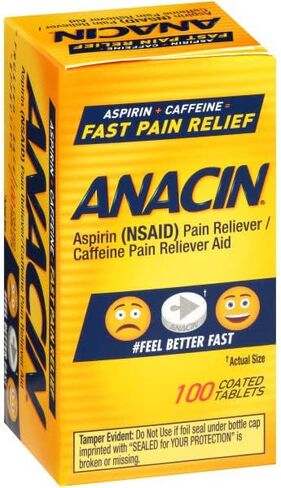 ANACIN Fast Pain Relief Pain Reducer Aspirin Tablets, 100 Tabs (Pack of 6) in Saudi Arabia