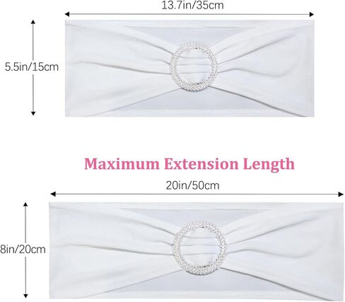 Zhongyuan 50PCS White Chair Sashes, Universal Elastic Spandex Sash Bow for Chairs, Chair Cover Bands with Buckle Slider for Wedding Party Ceremony Reception Banquet Decoration in Kuwait