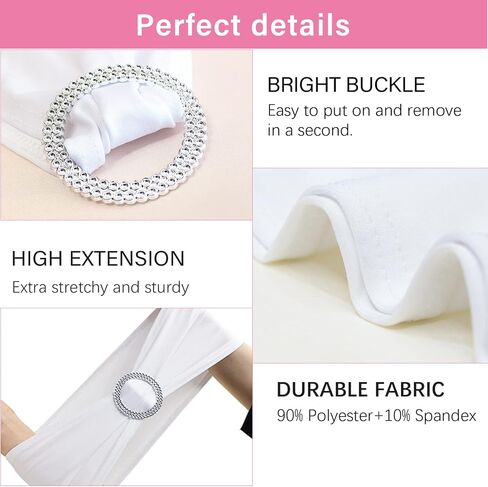 Zhongyuan 50PCS White Chair Sashes, Universal Elastic Spandex Sash Bow for Chairs, Chair Cover Bands with Buckle Slider for Wedding Party Ceremony Reception Banquet Decoration in Kuwait