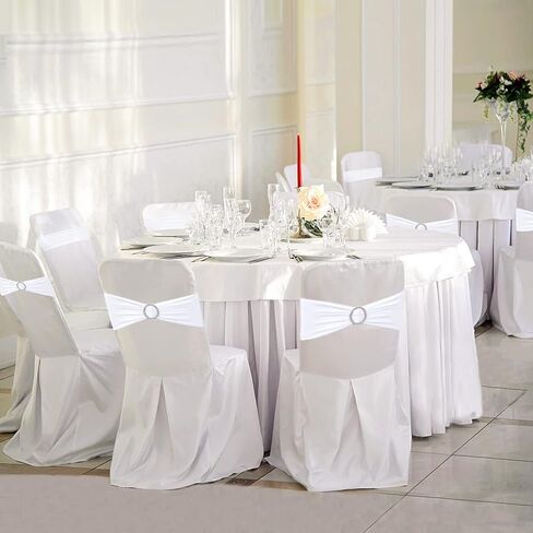 Zhongyuan 50PCS White Chair Sashes, Universal Elastic Spandex Sash Bow for Chairs, Chair Cover Bands with Buckle Slider for Wedding Party Ceremony Reception Banquet Decoration in Kuwait